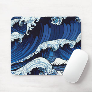 Tapis De Souris Abstrait Blue Ocean Waves Art de style japonais