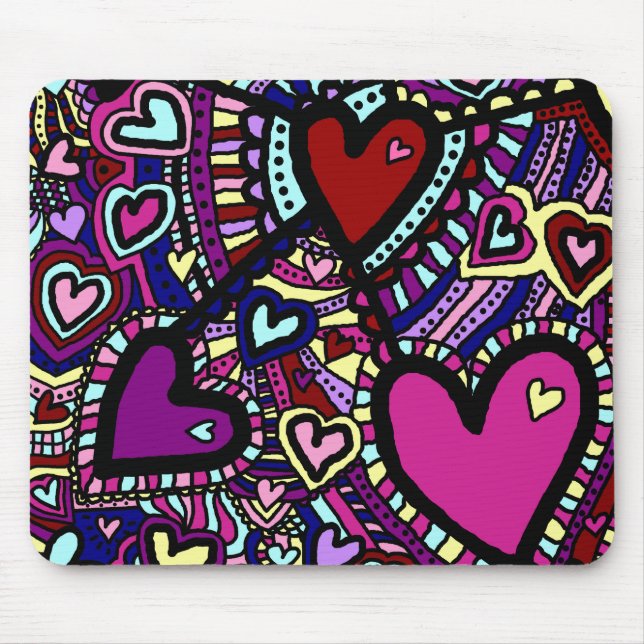 Tapis de souris, Abstrait Doodle Art Hearts Souris (Devant)