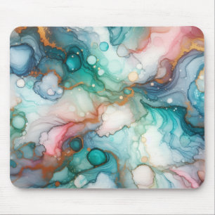 Tapis De Souris Abstrait en rose, sarcelle, bleu et or