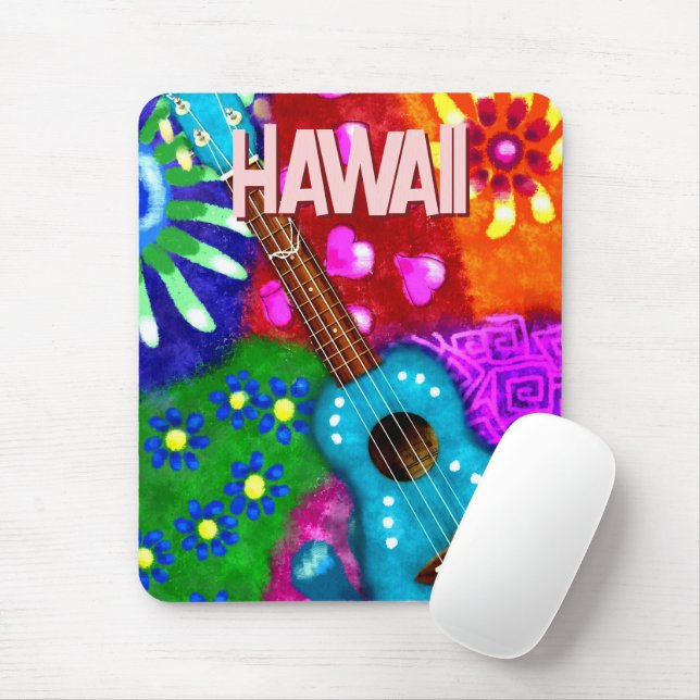 Tapis De Souris Abstrait Funky Ukulele Floral Tropical Turquoise P (Avec souris)