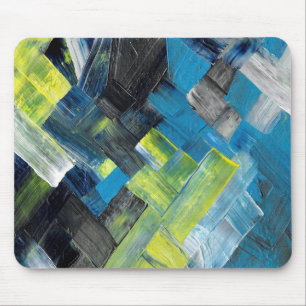 Tapis De Souris Abstrait géométrique à coups de pinceau bleus et j