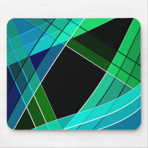 Tapis De Souris Abstrait, géométrique, vert, bleu, noir