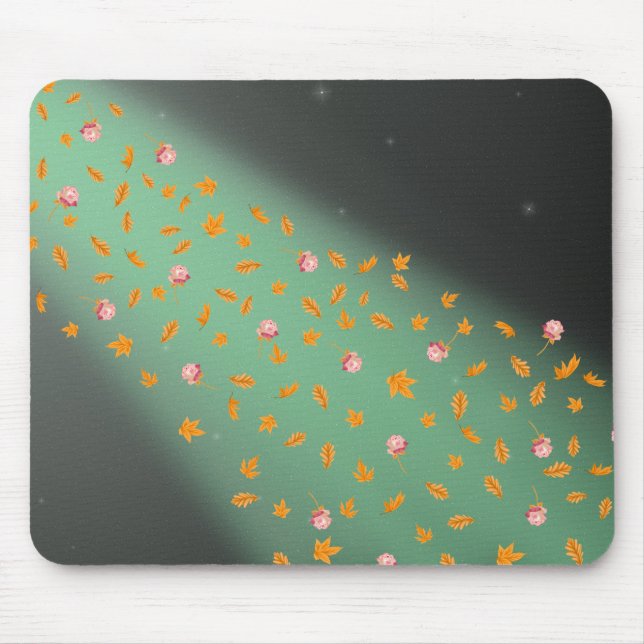 Tapis De Souris Abstrait lune feuilles d'automne roses (Devant)