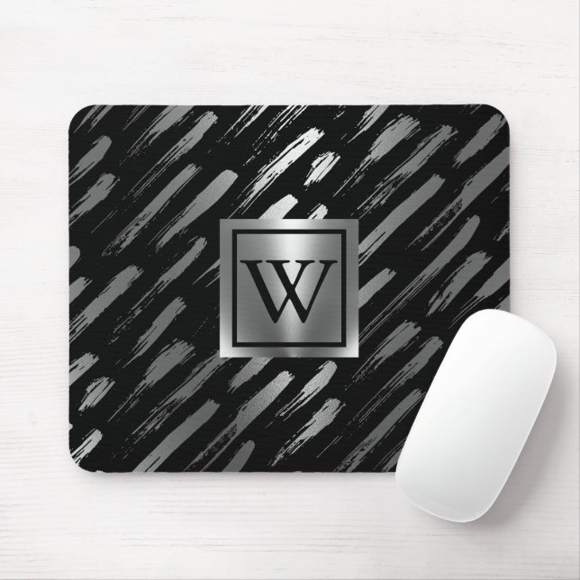 Tapis De Souris Abstrait métallique noir et argent (Avec souris)