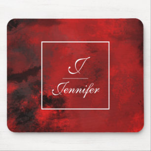 Tapis De Souris Abstrait noir et rouge moderne - Monogramme