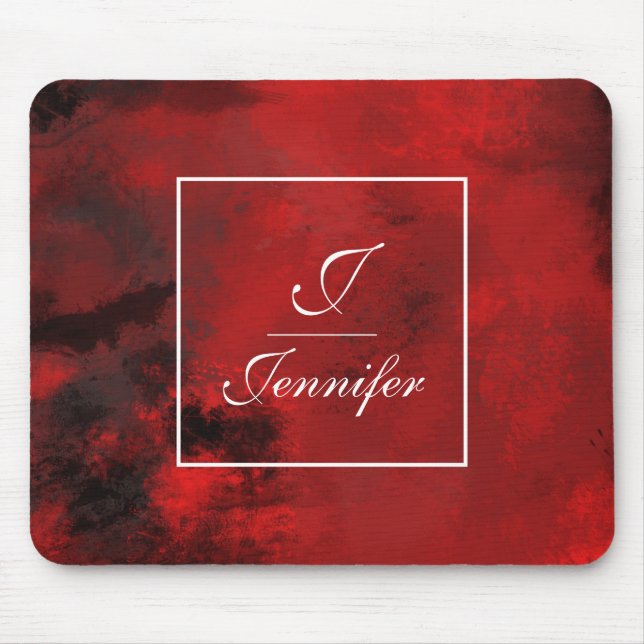 Tapis De Souris Abstrait noir et rouge moderne - Monogramme (Devant)
