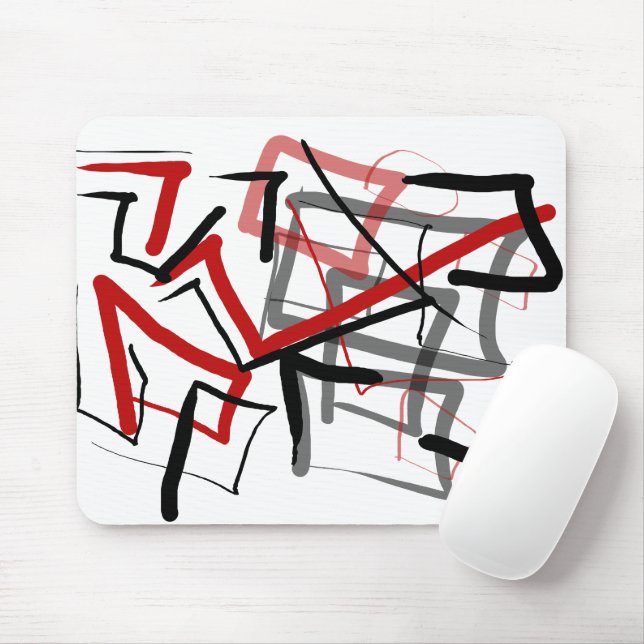Tapis De Souris Abstrait noir et rouge rayé (Avec souris)