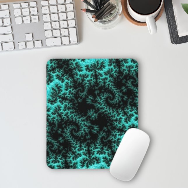 Tapis De Souris Abstrait noir Turquoise symétrique fractal (Créateur téléchargé)