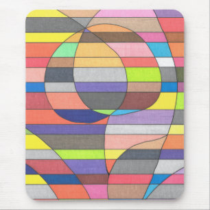 Tapis De Souris Abstrait rayé avec des ovales et des courbes color