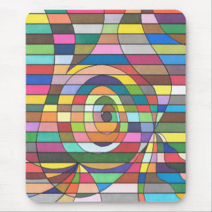 Tapis De Souris Abstrait rayé coloré avec centre en spirale
