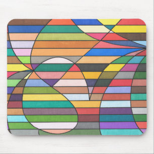 Tapis De Souris Abstrait rayé multicolore avec géométrie incurvée