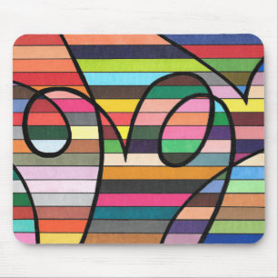 Tapis De Souris Abstrait rayé vibrant avec des tourbillons noirs g