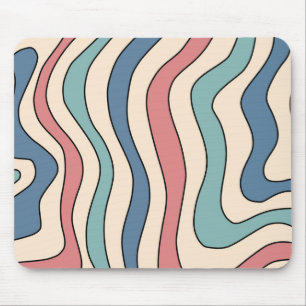 Tapis De Souris Abstrait Retro les années 70 marbre Bleu Rouge Sup