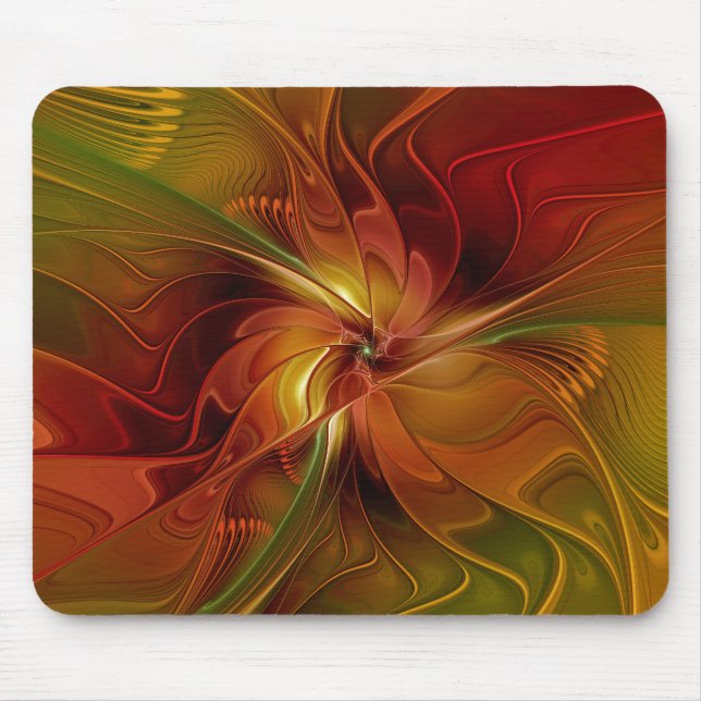 Tapis De Souris Abstrait Rouge Orange Brown Vert Fractal Art Flowe (Devant)