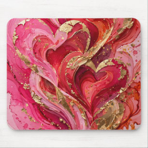 Tapis de souris abstrait tourbillon or rouge et ro