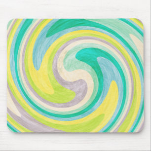 Tapis De Souris Abstrait Tourbillonnant en Vert, Jaune et Aqua