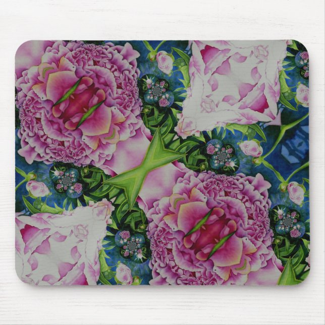 Tapis De Souris Abstraite peony aquarelle peinture, boho retro (Devant)