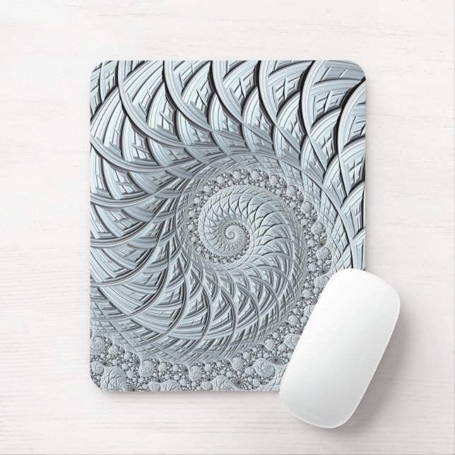 Tapis De Souris Abstraite spirale gris clair monochrome (Avec souris)