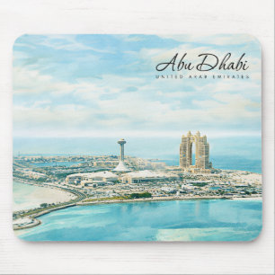 Tapis De Souris Abu Dhabi Skyline Aquarelle Souvenir de Voyage