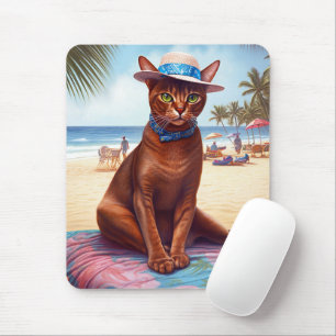 Tapis De Souris Abyssinian cat on Beach, cadeau d'été pour amoureu
