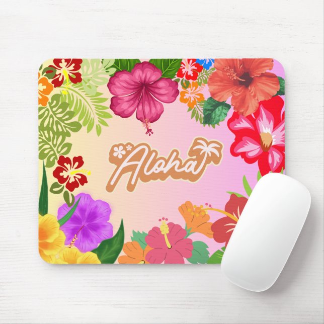 Tapis De Souris Accessoire de bureau floral hawaïen (Avec souris)