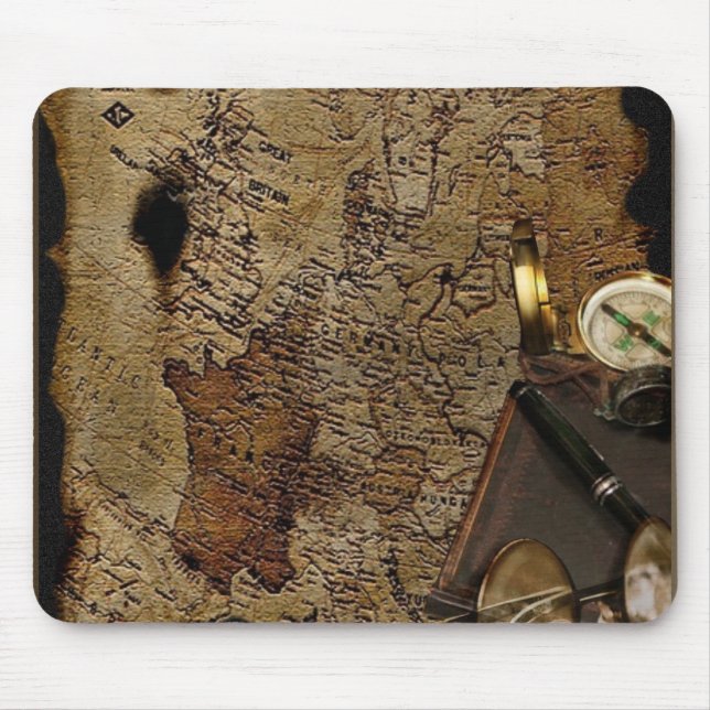 Tapis De Souris Accessoires de voyage temps Steampunk, carte, bous (Devant)
