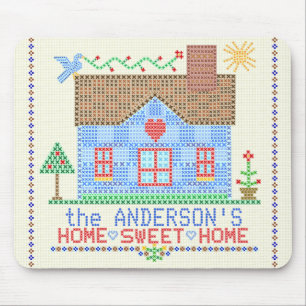 Tapis De Souris Accueil Sweet Home Cross Stitch House Personnalisé