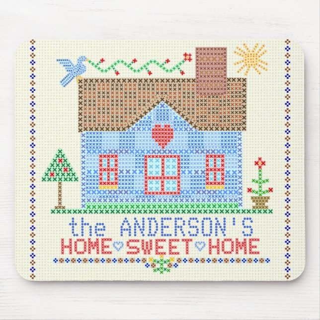 Tapis De Souris Accueil Sweet Home Cross Stitch House Personnalisé (Devant)