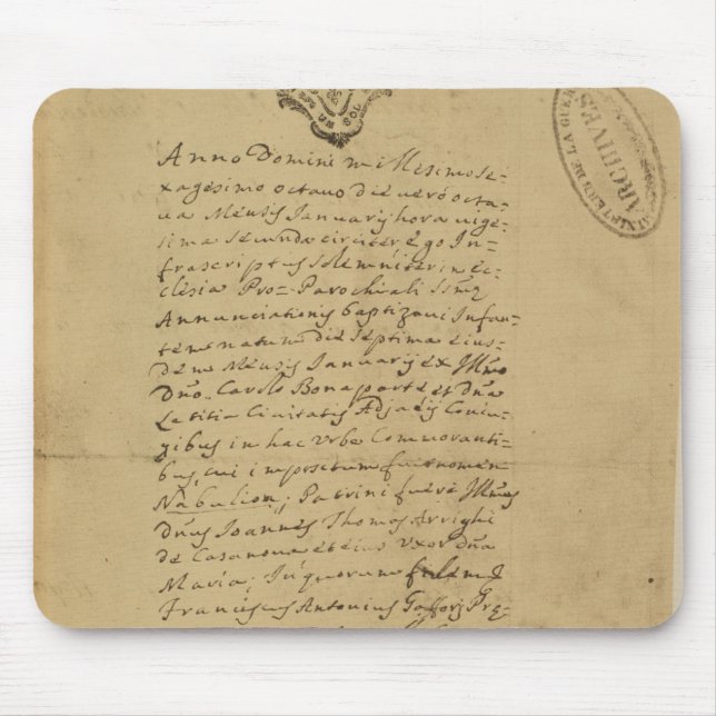 Tapis De Souris Acte de la naissance du napoléon, 1769 (Devant)