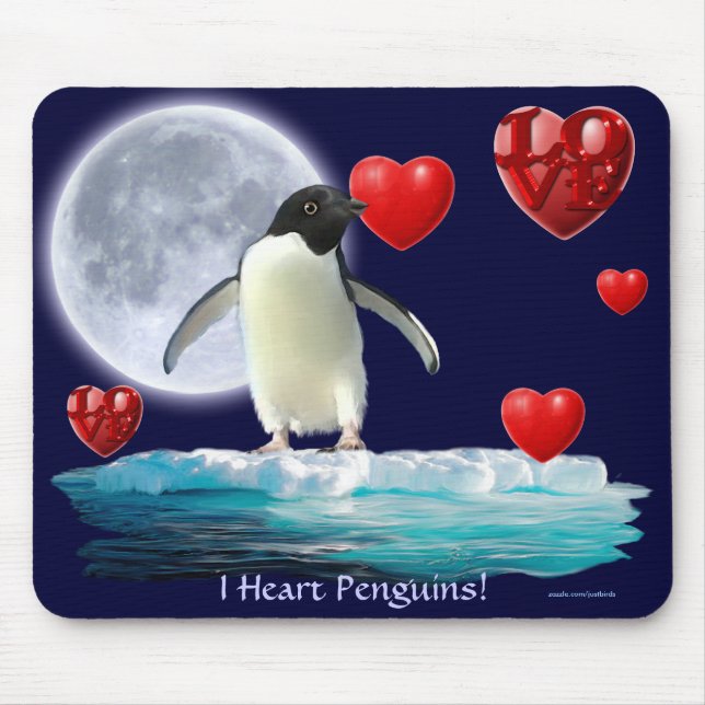 Tapis De Souris Adelie Penguin, Lune et Coeurs Mousepad (Devant)