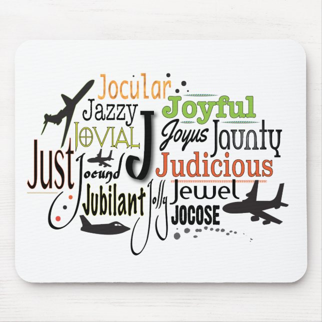 Tapis De Souris Adjective Word Cloud beginning with letter J (Devant)