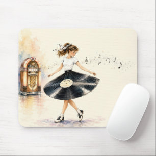 Tapis De Souris Adolescente rétro dansant sur le jukebox