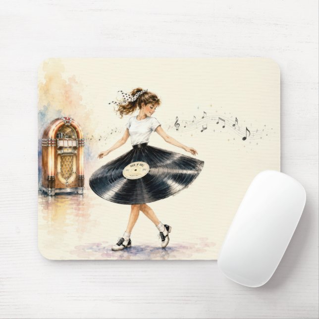 Tapis De Souris Adolescente rétro dansant sur le jukebox (Avec souris)