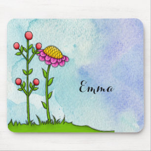 Tapis De Souris Adorable aquarelle Doodle Fleur Mousepad