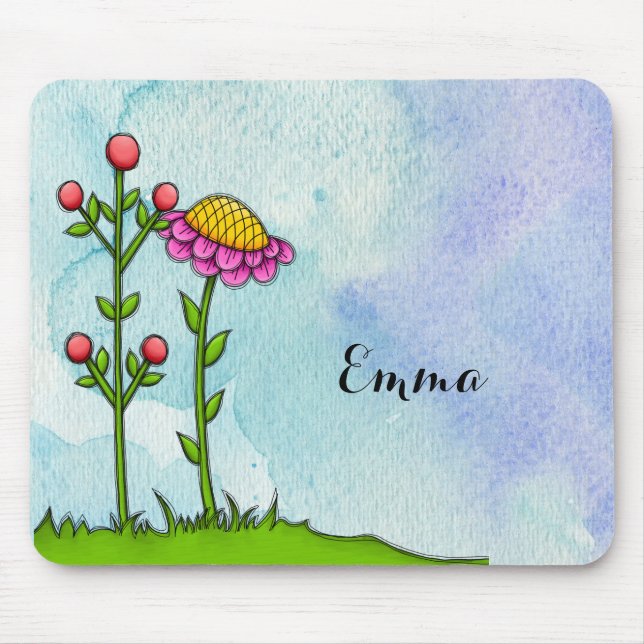 Tapis De Souris Adorable aquarelle Doodle Fleur Mousepad (Devant)