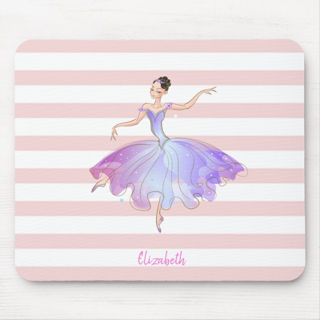Tapis De Souris Adorable Ballerine Rayures Rose Blanc (Devant)