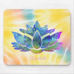 Tapis De Souris Adorable Blue Lotus, Rainbow Tie Dye