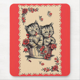 Tapis De Souris adorable chatons dans un panier de fleurs