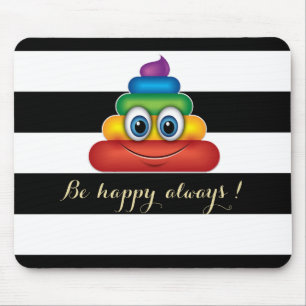 Tapis De Souris Adorable Emoji de caca arc-en-ciel rayé