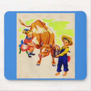 Tapis De Souris adorable enfant avec adorable vache