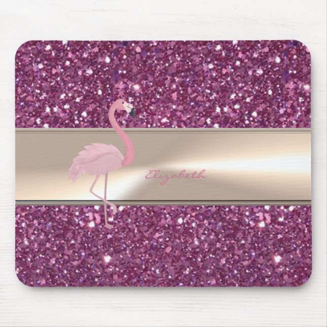 Tapis De Souris Adorable Flamant rose Rose Cute Sur Glitterie (Devant)