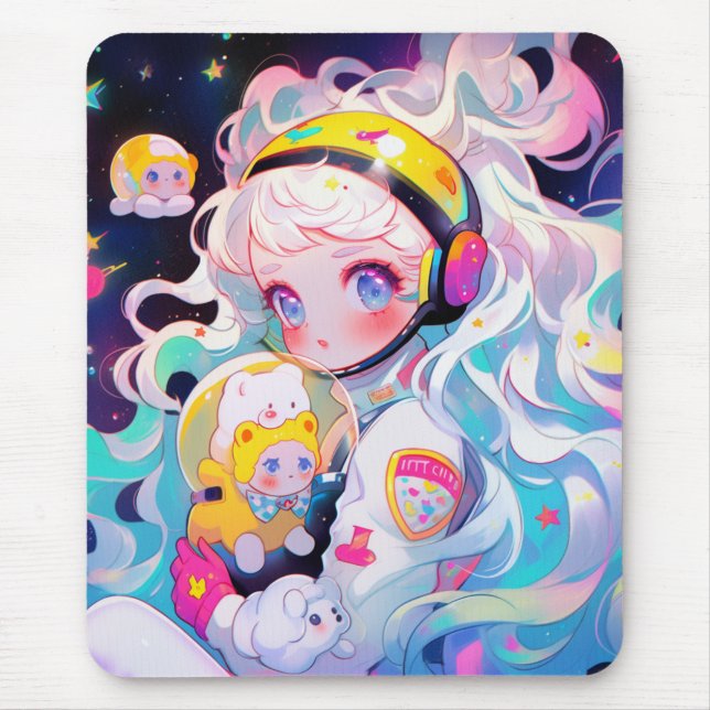 Tapis De Souris Adorable Kawaii Anime Girl in Space (Devant)