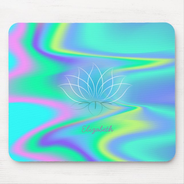 Tapis De Souris Adorable Lotus, Arc-en-ciel holographique (Devant)