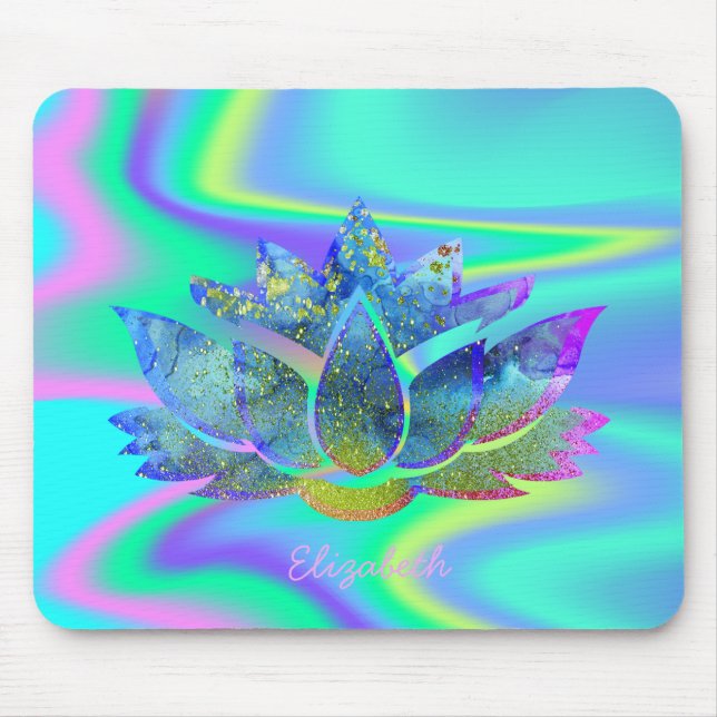 Tapis De Souris adorable Lotus Bleu, Arc-en-ciel holographique (Devant)