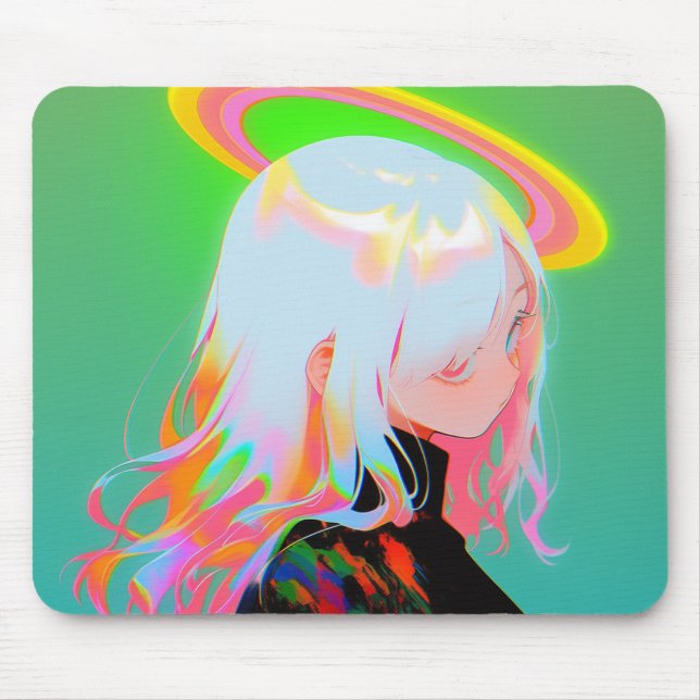 Tapis De Souris Adorable Neon Lumineux Halo Anime Girl (Devant)