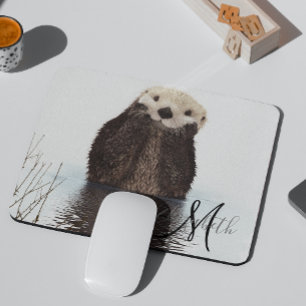 Tapis De Souris Adorable Otter mignon Monogramme personnalisé