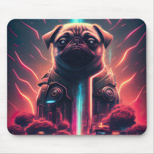 Tapis De Souris Adorable Pug dans un costume de robot futuriste