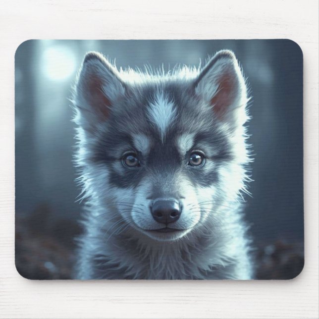 Tapis De Souris Adorable Wolf Baby in the Moonlight (Devant)