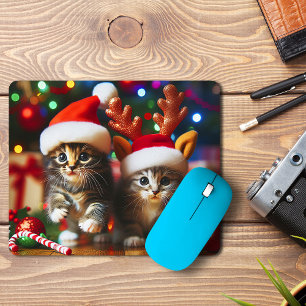 Tapis De Souris Adorables chatons avec le Père Noël et chapeaux de