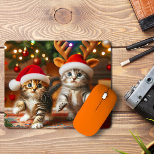 Tapis De Souris Adorables chatons avec le Père Noël et chapeaux de